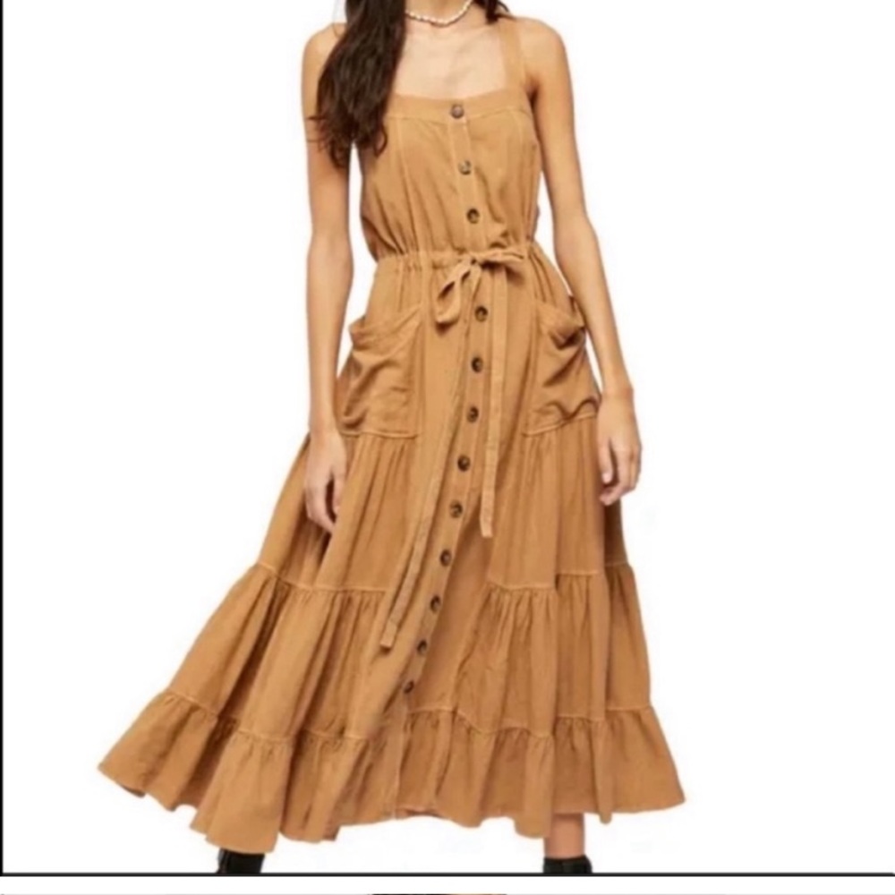 NWT! Free People Catch the Breeze Midi Dress in Amber Waves XS